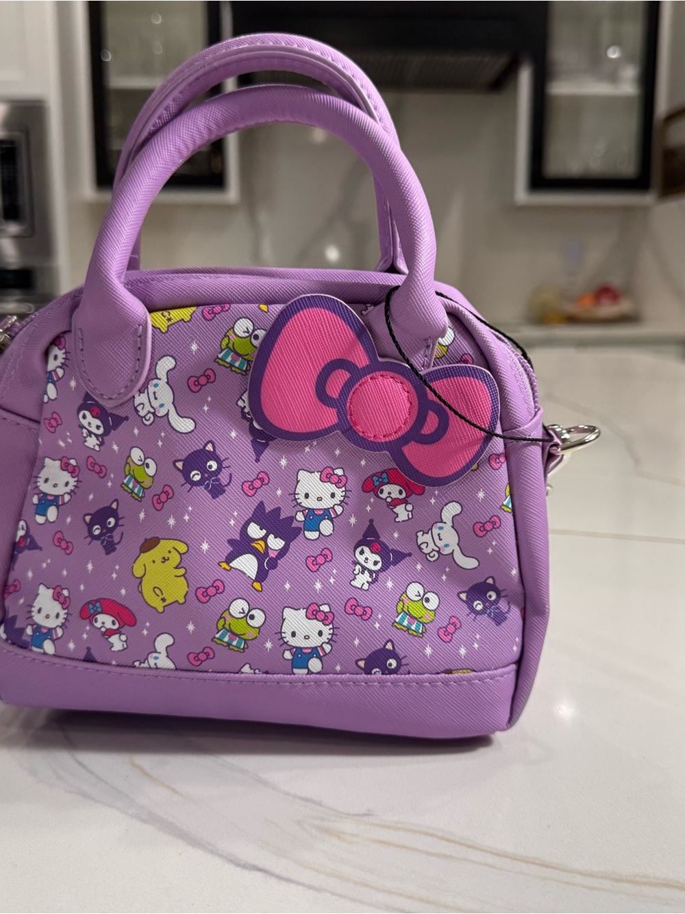 Hello Kitty Lavender Mini Satchel with Character Print & Bow Charm